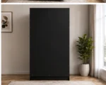 Sleek Black Wardrobe Cabinet with Mirror & 2 Drawers – Modern Space-Saving Design - Image 4