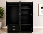 Modern Black 4 Door Wardrobe with 2 Mirrors & 2 Drawers– Modern Bedroom Furniture - Image 2