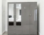 Pearl Grey 4 Door Wardrobe – Modern Mirrored Storage– Spacious Mirrored Storage
