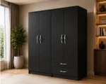 Midnight Black 4 Door Wardrobe – Spacious Storage with Drawers - Image 2