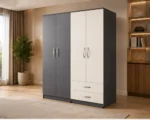 Black & Cream 4 Door Wardrobe with Drawers – Two Tone Bedroom Storage