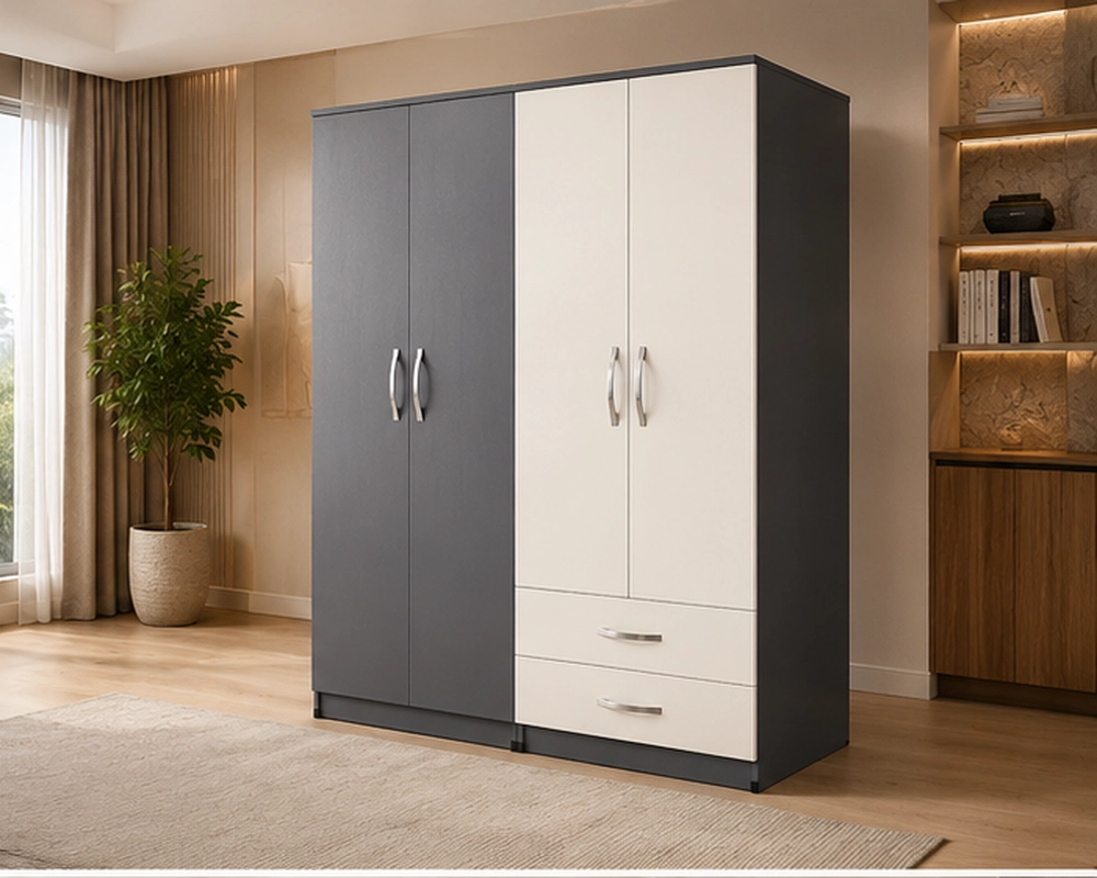 Royal Design 4 Door Wardrobe Black & Cream 4 Door Wardrobe with Drawers – Two Tone Bedroom Storage - Image 1