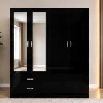 Modern Black 4 Door Wardrobe with 2 Mirrors & 2 Drawers– Modern Bedroom Furniture