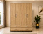 Contemporary 4 Door 4 Drawer Wardrobe – Large Capacity Bedroom Clothes Cabinet with Multiple Storage Drawers