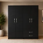 Midnight Black 4 Door Wardrobe – Spacious Storage with Drawers