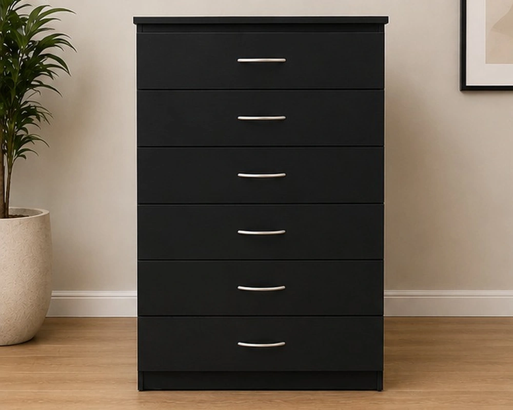 Stylish 6 Drawer Chest – Bedroom Storage Furniture Matte Black Chest of 6 Drawers – Modern Furniture for Contemporary Homes - Image 1