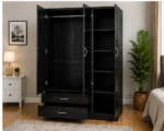 Luxury Black 3 Door Wardrobe with Mirrors & Drawers– Stylish Storage Solution - Image 2