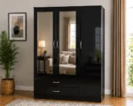 Luxury Black 3 Door Wardrobe with Mirrors & Drawers– Stylish Storage Solution