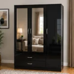 Luxury Black 3 Door Wardrobe with Mirrors & Drawers– Stylish Storage Solution