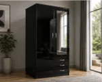 Black Modern Mirrored Wardrobe – Stylish Space-Saving Bedroom Furniture