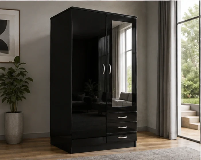 Black Modern Mirrored Wardrobe – Stylish Space-Saving Bedroom Furniture