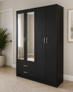 Modern Black 4 Door Wardrobe with 2 Mirrors & 2 Drawers– Modern Bedroom Furniture - Image 5