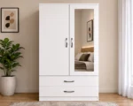 Modern 2 Door Wardrobe with Mirror and Drawers – White Bedroom Storage Furniture