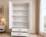 Modern 2 Door Wardrobe with Mirror and Drawers – White Bedroom Storage Furniture - Image 3