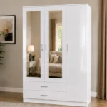 Contemporary White 3 Door Wardrobe – Spacious Storage– 3 Doors, 2 Mirrors & 2 Drawers