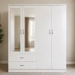 Lumière White 4 Door Wardrobe – Mirrored Storage Collection– Stylish Storage with Drawers