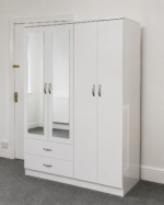 Lumière White 4 Door Wardrobe – Mirrored Storage Collection– Stylish Storage with Drawers - Image 3
